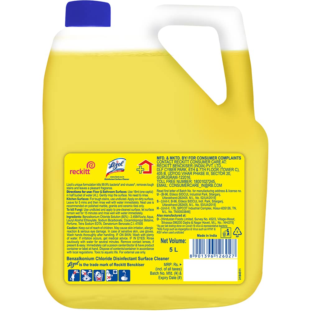 Lizol Disinfectant Surface & Floor Cleaner Liquid, Citrus - 5 L / Disinfectant Cleaner - Image 2